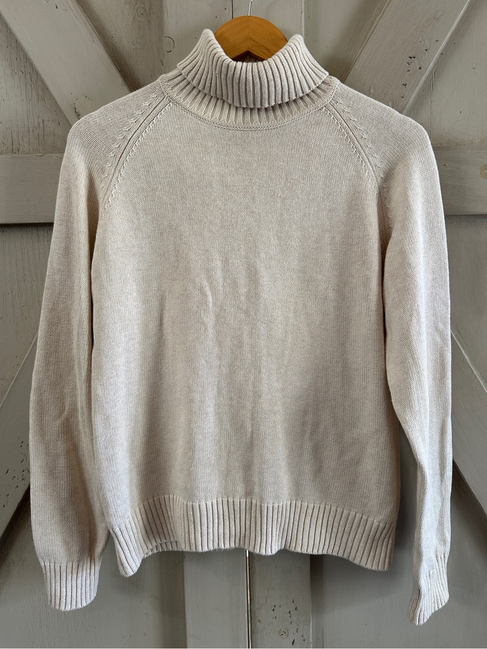 Jeanne Pierre 100% Cotton Turtleneck Sweater Cream Ribbed L